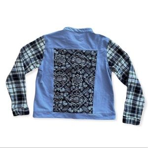 Plaid & Paisley Shaket Shirt Jacket Light Denim Bandana Print Streetwear Sz L/14